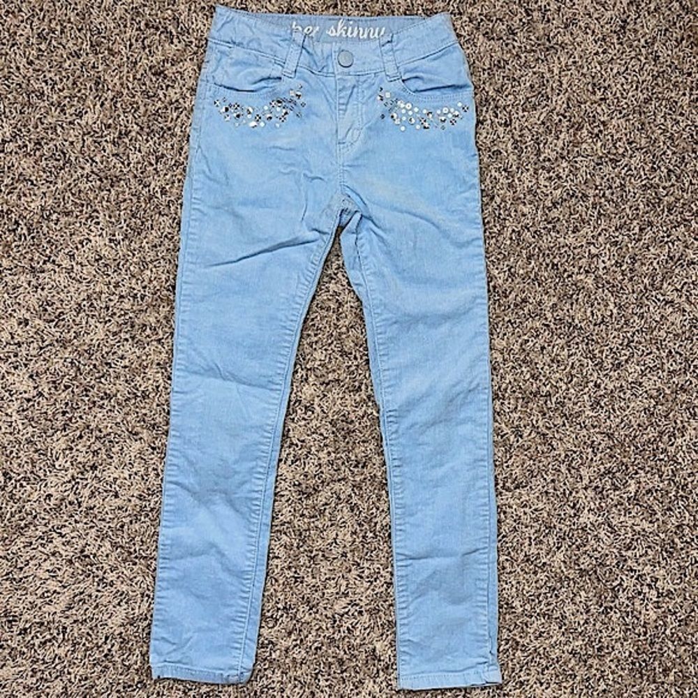 Gymboree Girls Corduroy Light Blue Pants silver Jewels Skinny Size 7 EUC